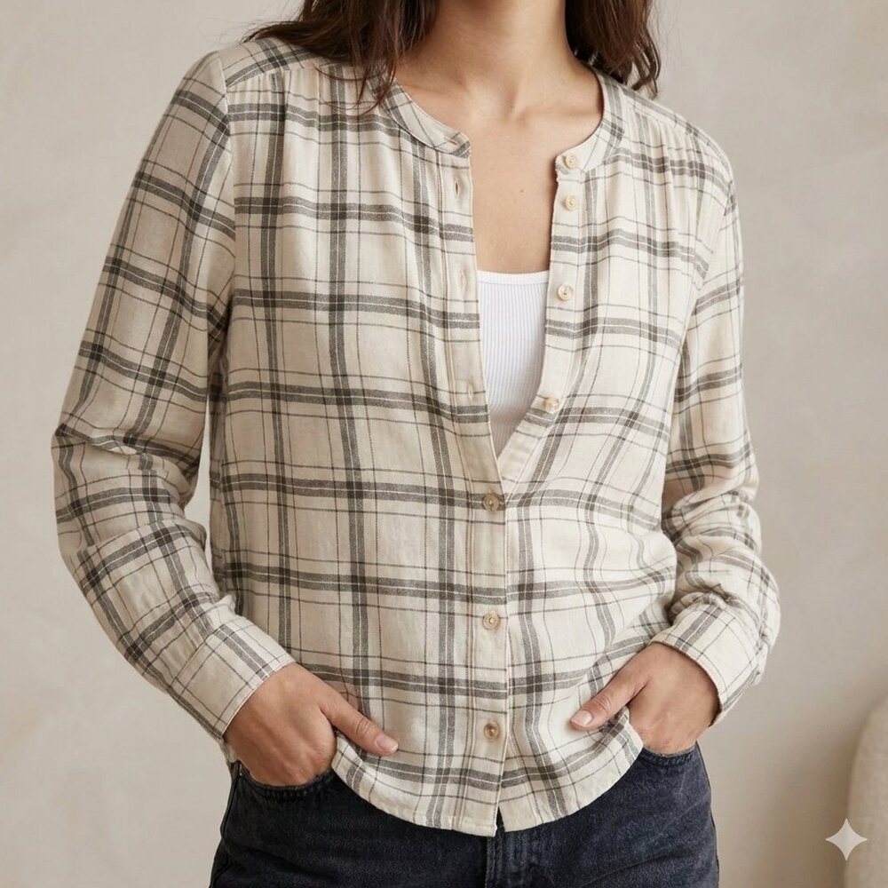 Wilfred Free by Aritzia Arlen Windowpane Plaid Shirt Size L